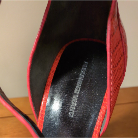 Alexander Wang Heels 40 Red Snake Skin Peep Toe Buckle Ankle Cuff High Heel - Picture 7 of 8